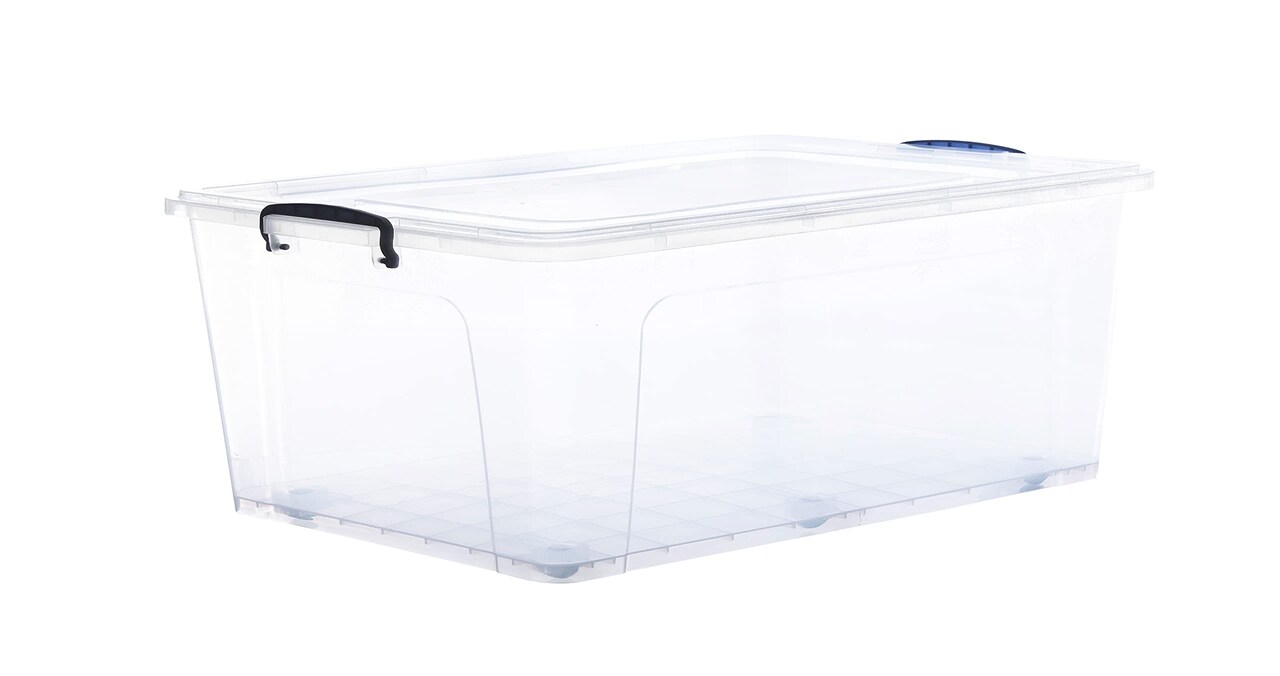 Superio Clear Storage Bin with Lid, Large Stackable Container with Lid, Wheeled Storage Box for Home, Tote for Garage, Storage, Clothing